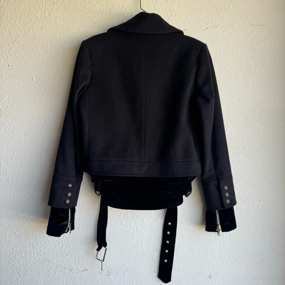 Veronica Beard Black YARA DOUBLE-BREASTED PEA-COAT JACKET with Velvet Hem Size 0 - Picture 6 of 8